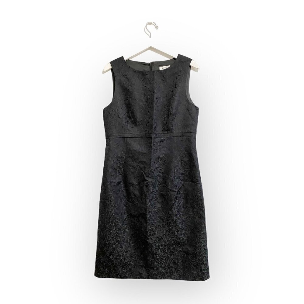 Barneys New York Black Wool Blend Brocade Sheath Dress, Size 44 Italy/M